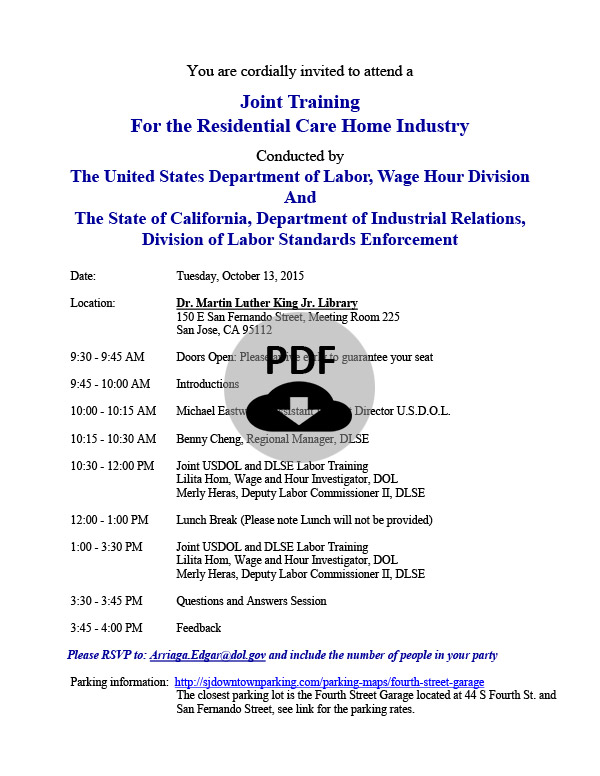 Oct 13, 2015 Joint Training - US Department of Labor (DOL) & California Division of Labor Standards Enforcement (DLSE) 